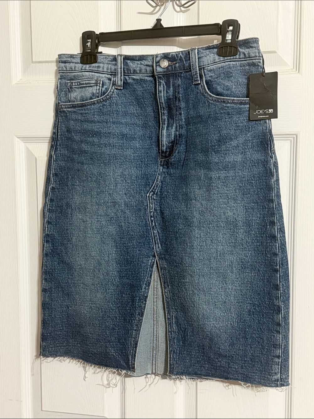 Joe's Jeans Faded Dark Blue Midi Denim Skirt with Front Slit